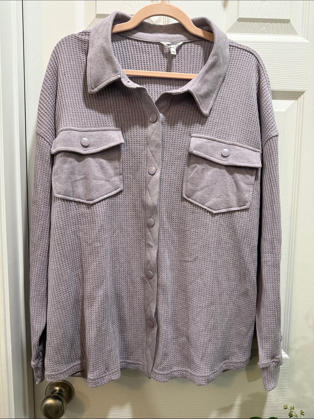 Maurices Waffle-Knit Button Front Shirt Jacket - Light Lavender